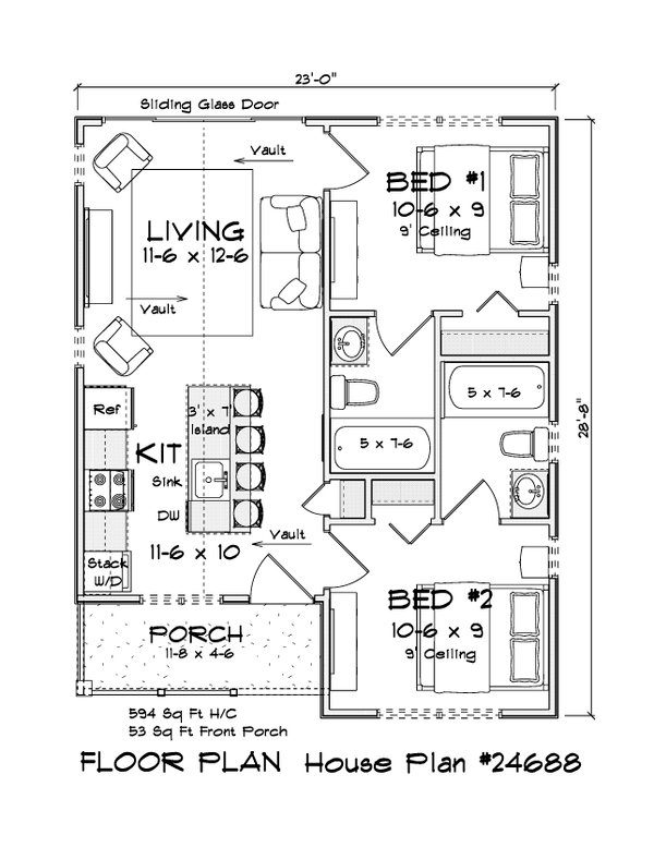 Home Plan - Floor Plan - Main Floor for Cottage House Plan #513-2480 - 2 bed, 2 bath