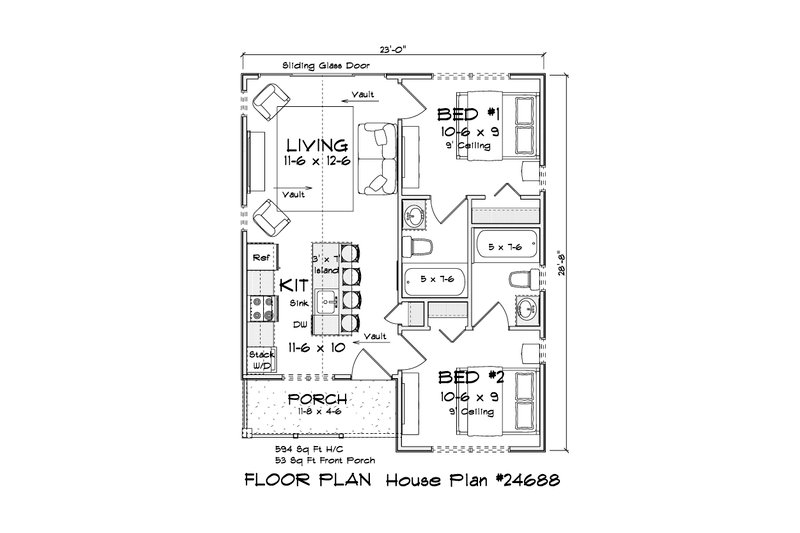 Home Plan - Floor Plan - Main Floor for Cottage House Plan #513-2480 - 2 bed, 2 bath