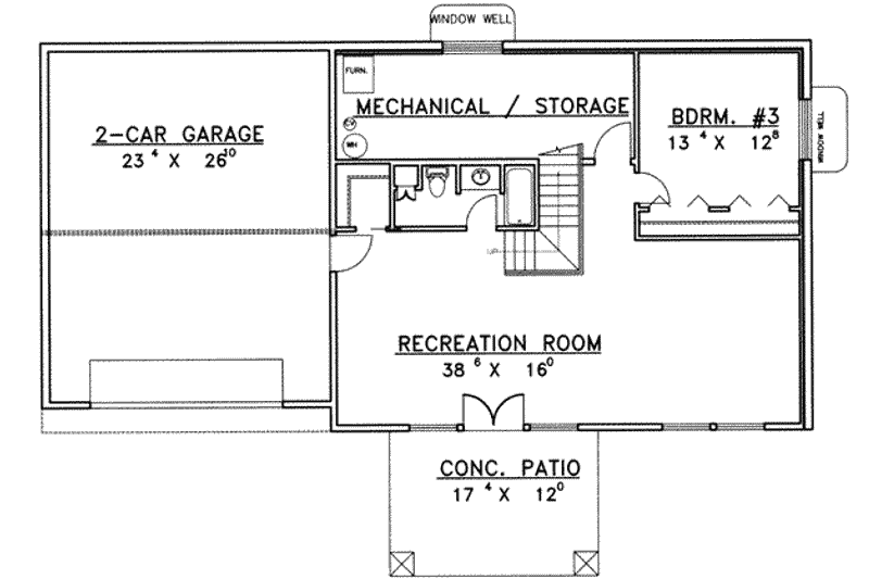 Architectural House Design - Floor Plan - Lower Floor for Traditional House Plan #117-304 - 3 bed, 3 bath