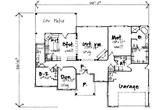 Floor Plan - Main Floor for Ranch House Plan #308-204 - 3 bed, 2 bath