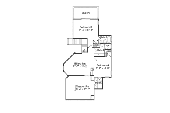 Floor Plan - Upper Floor for Mediterranean House Plan #135-169 - 4 bed, 4.5 bath