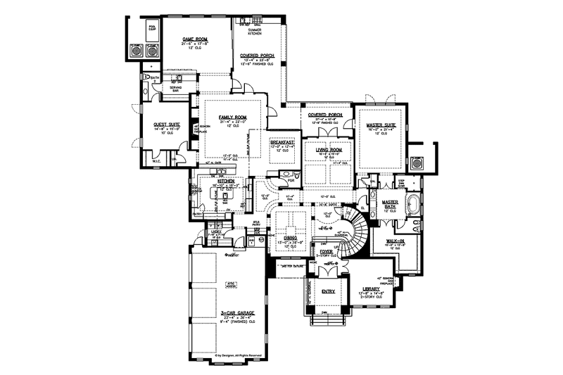 Dream House Plan - Floor Plan - Main Floor for Mediterranean House Plan #1019-8 - 5 bed, 4.5 bath