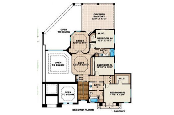 Floor Plan - Upper Floor for Mediterranean House Plan #27-381 - 5 bed, 4.5 bath