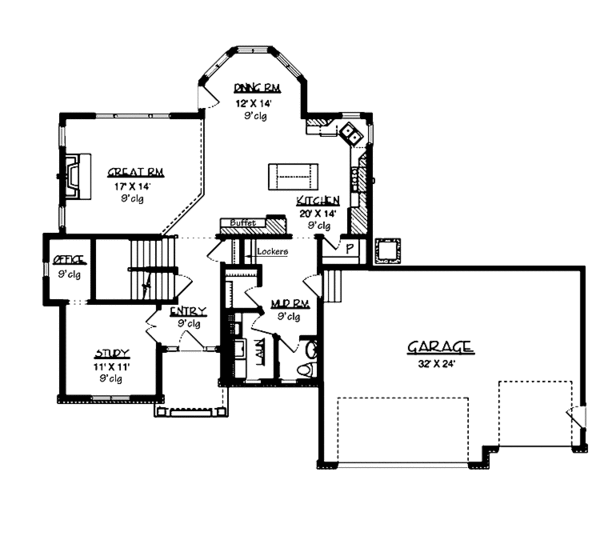 House Blueprint - Craftsman Floor Plan - Main Floor Plan #320-1004