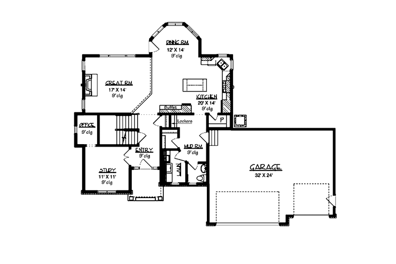 House Blueprint - Floor Plan - Main Floor for Craftsman House Plan #320-1004 - 3 bed, 2.5 bath