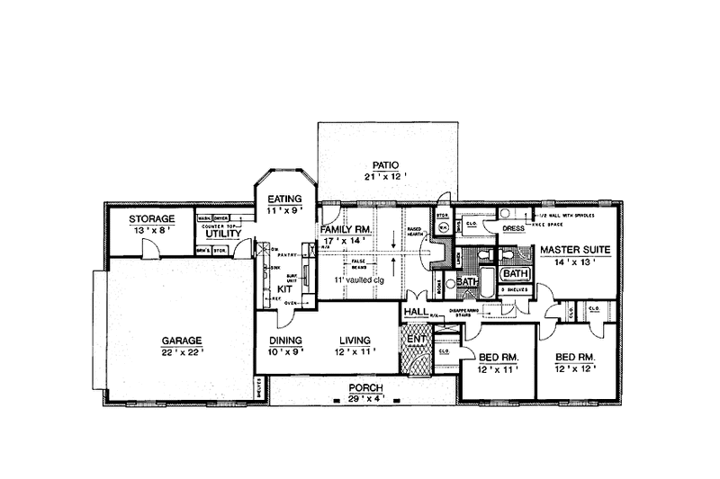 Home Plan - Floor Plan - Main Floor for Country House Plan #45-440 - 3 bed, 2 bath