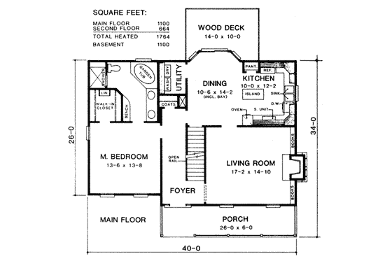 Floor Plan - Main Floor for Country House Plan #10-230 - 3 bed, 2 bath