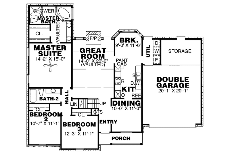 House Plan Design - Floor Plan - Main Floor for Traditional House Plan #34-249 - 3 bed, 2 bath
