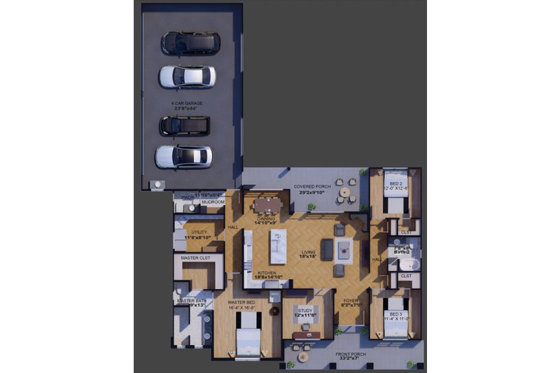 House Design - Floor Plan - Main Floor for Farmhouse House Plan #1110-5 - 3 bed, 2.5 bath