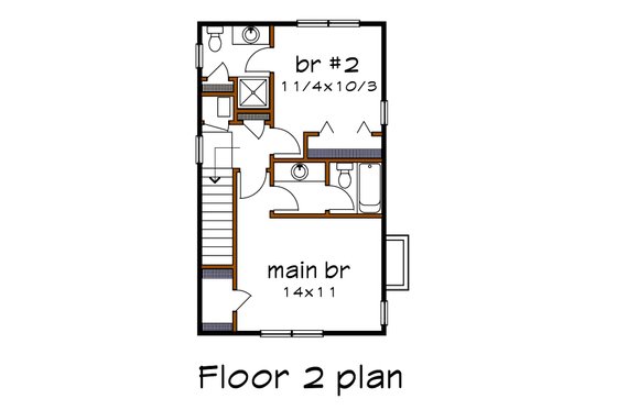 Floor Plan - Upper Floor for Craftsman House Plan #79-133 - 2 bed, 2.5 bath