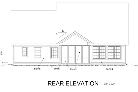 Exterior - Rear Elevation for Cottage House Plan #513-2049 - 3 bed, 2 bath