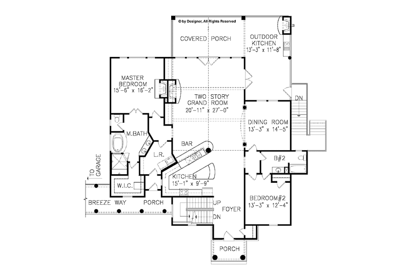 House Blueprint - Floor Plan - Main Floor for Country House Plan #54-316 - 3 bed, 4 bath
