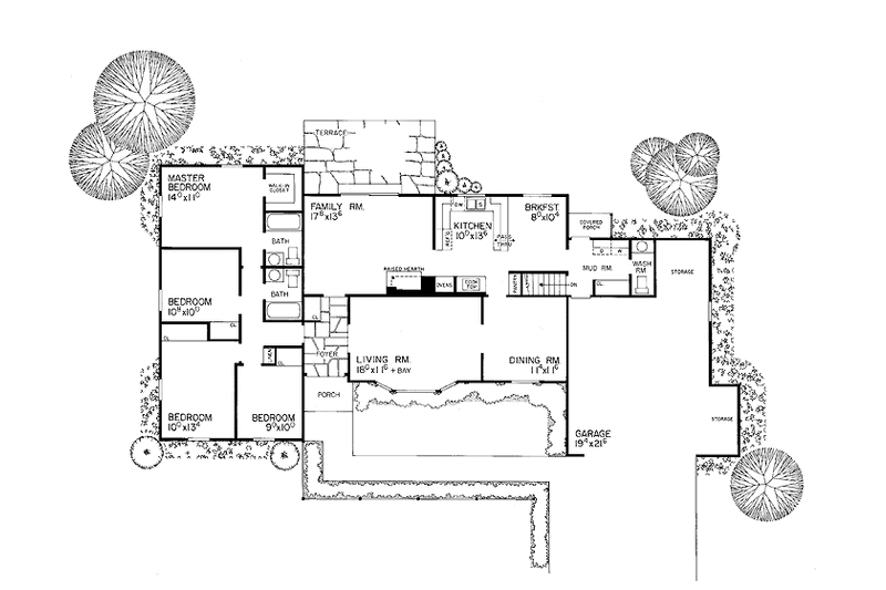 Architectural House Design - Floor Plan - Main Floor for Ranch House Plan #72-561 - 4 bed, 2.5 bath