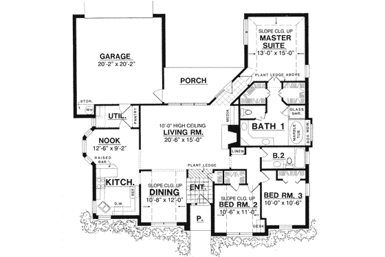 Floor Plan - Main Floor for European House Plan #40-162 - 3 bed, 2 bath