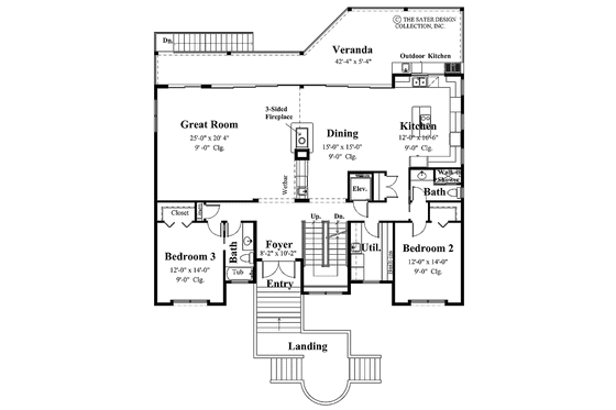 Floor Plan - Main Floor for Traditional House Plan #930-130 - 3 bed, 4 bath