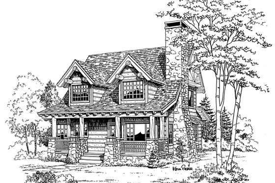 Exterior - Front Elevation 6 for Cabin House Plan #942-25 - 2 bed, 2 bath