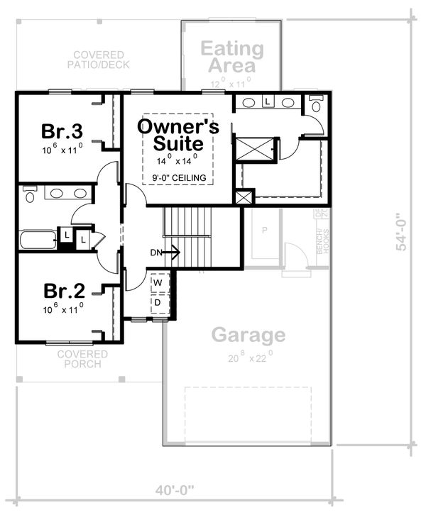 Dream House Plan - Traditional Floor Plan - Upper Floor Plan #20-2397