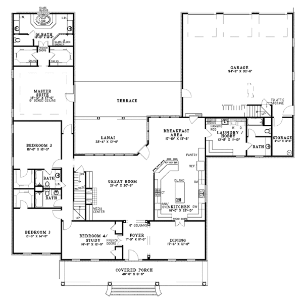 Architectural House Design - Classical Floor Plan - Main Floor Plan #17-3099