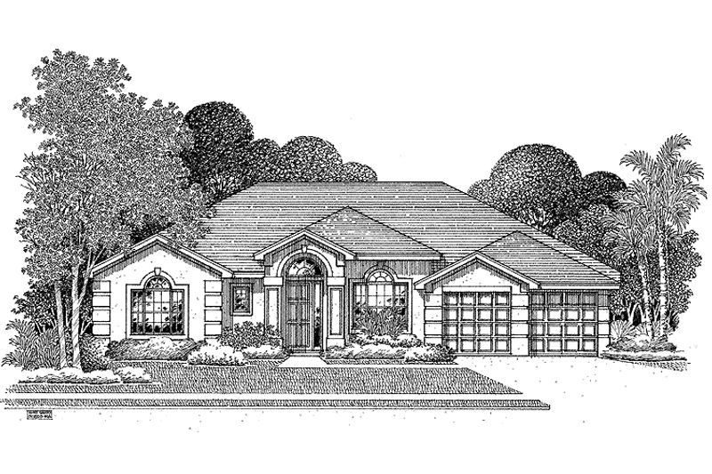 House Blueprint - Exterior - Front Elevation 3 for Mediterranean House Plan #999-104 - 4 bed, 3 bath