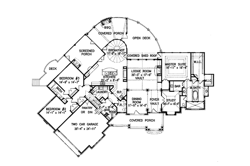 Architectural House Design - Floor Plan - Main Floor for Craftsman House Plan #54-245 - 3 bed, 2.5 bath