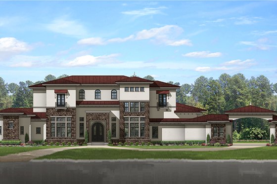 Exterior - Front Elevation 3 for Mediterranean House Plan #1058-151 - 8 bed, 6.5 bath