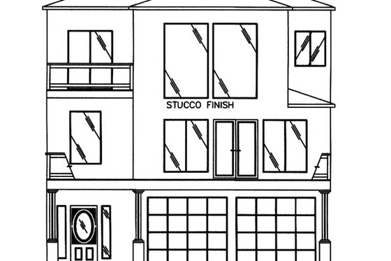 Exterior - Front Elevation 3 for Mediterranean House Plan #117-884 - 2 bed, 3 bath