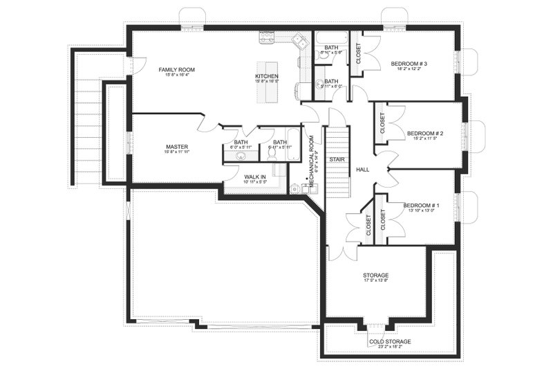 Architectural House Design - Floor Plan - Lower Floor for Craftsman House Plan #1060-102 - 3 bed, 2.5 bath