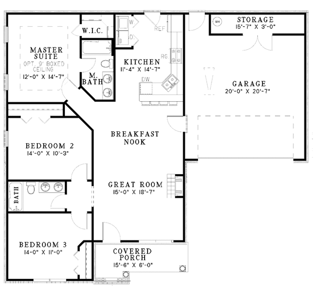 Traditional Style House Plan 3 Beds 2 Baths 1250 Sq/Ft