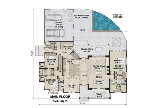 Floor Plan - Main Floor for Farmhouse House Plan #51-1305 - 3 bed, 2.5 bath