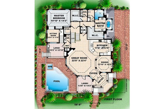 Floor Plan - Main Floor for Beach House Plan #27-567 - 4 bed, 4.5 bath