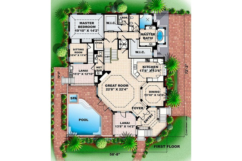House Design - Floor Plan - Main Floor for Beach House Plan #27-567 - 4 bed, 4.5 bath