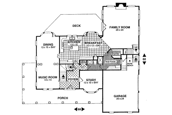 Floor Plan - Main Floor for Farmhouse House Plan #56-208 - 3 bed, 4 bath