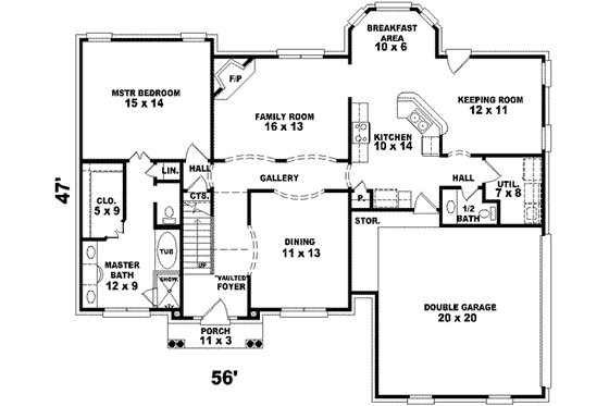 Floor Plan - Main Floor for Southern House Plan #81-812 - 3 bed, 2.5 bath