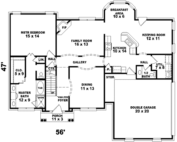 Floor Plan - Main Floor for Southern House Plan #81-812 - 3 bed, 2.5 bath