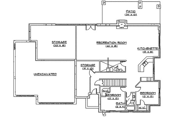 Floor Plan - Lower Floor for Craftsman House Plan #5-143 - 5 bed, 3.5 bath