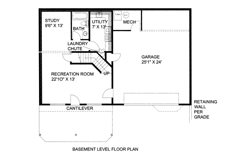 House Blueprint - Floor Plan - Lower Floor for Bungalow House Plan #117-673 - 3 bed, 3 bath