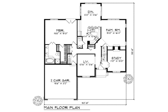 Floor Plan - Main Floor for Traditional House Plan #70-397 - 4 bed, 2.5 bath