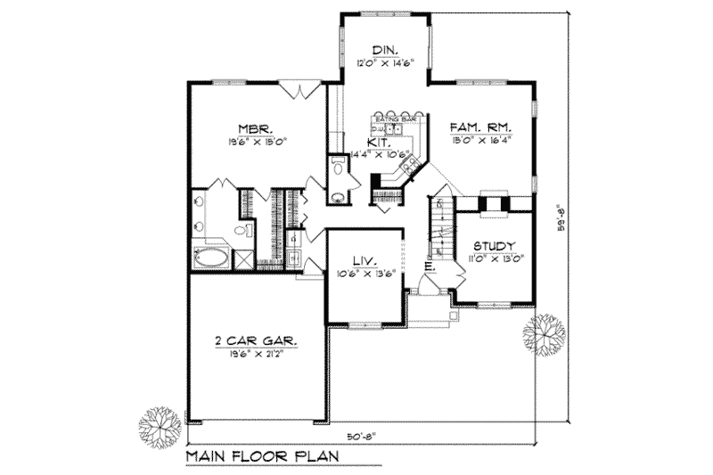 House Plan Design - Floor Plan - Main Floor for Traditional House Plan #70-397 - 4 bed, 2.5 bath