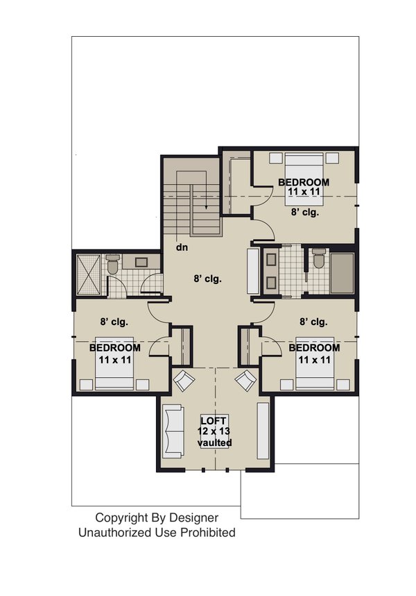 Architectural House Design - Floor Plan - Upper Floor for Traditional House Plan #51-1551 - 5 bed, 4 bath