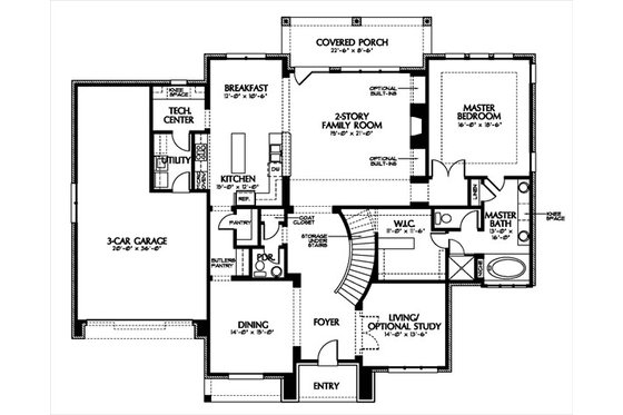 Floor Plan - Main Floor for European House Plan #449-4 - 4 bed, 3.5 bath