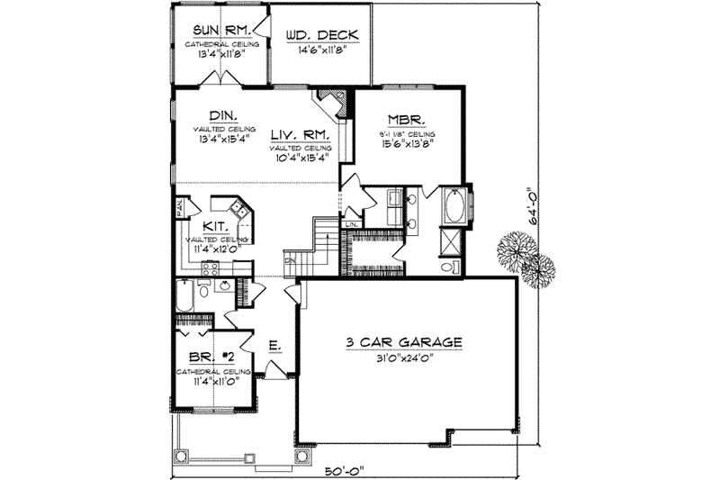 Home Plan - Floor Plan - Main Floor for Ranch House Plan #70-690 - 4 bed, 2.5 bath