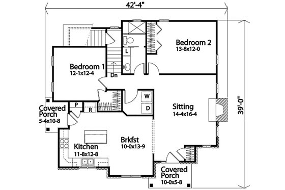 Floor Plan - Main Floor for Cottage House Plan #22-573 - 2 bed, 1 bath