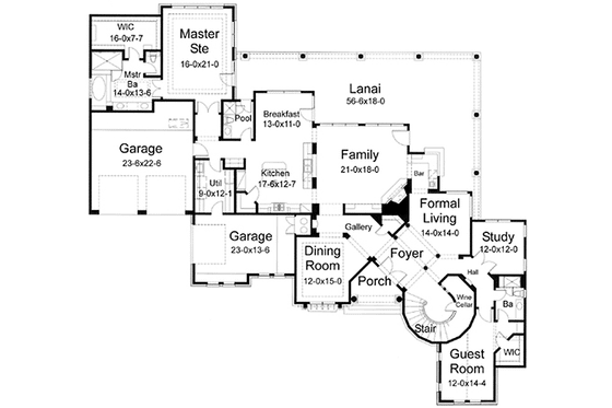 Floor Plan - Main Floor for Mediterranean House Plan #120-218 - 5 bed, 6 bath