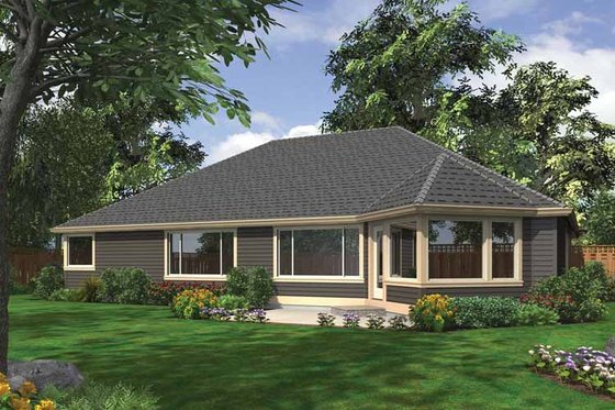 Exterior - Rear Elevation for Ranch House Plan #132-544 - 3 bed, 3 bath