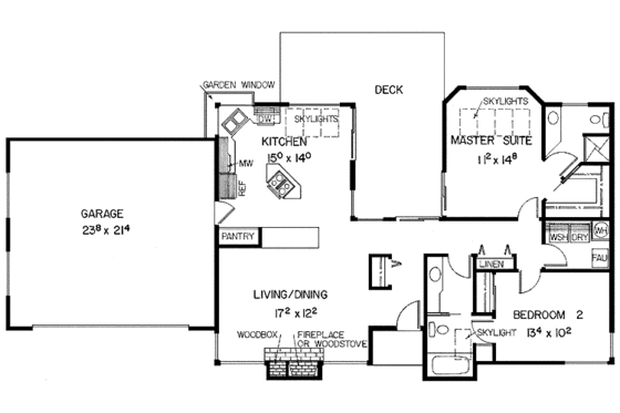 Floor Plan - Main Floor for Contemporary House Plan #60-714 - 2 bed, 2 bath