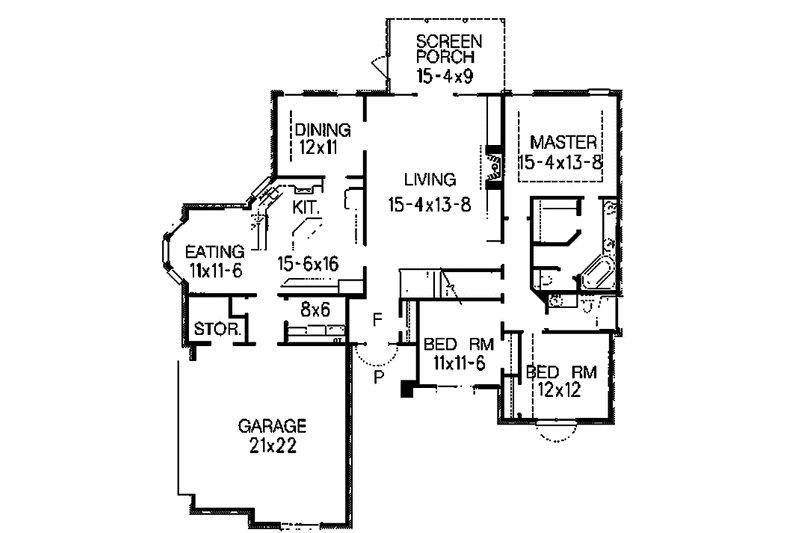 Architectural House Design - Floor Plan - Main Floor for Traditional House Plan #15-317 - 3 bed, 2 bath