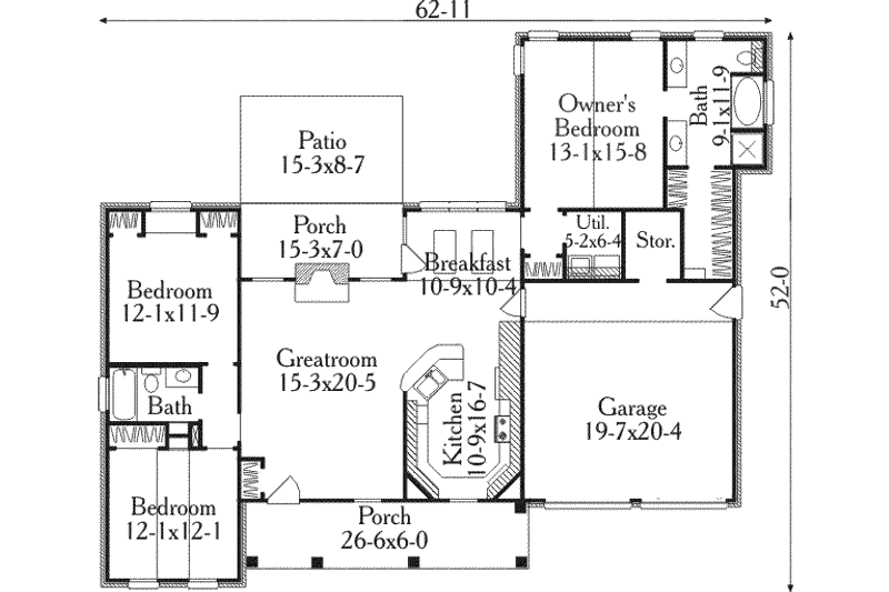 Dream House Plan - Floor Plan - Main Floor for Ranch House Plan #406-241 - 3 bed, 2 bath