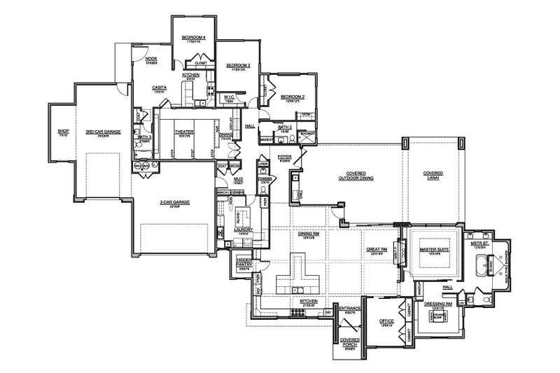 House Blueprint - Floor Plan - Main Floor for Mediterranean House Plan #1073-24 - 4 bed, 3.5 bath