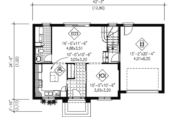 Floor Plan - Main Floor for Colonial House Plan #25-4160 - 3 bed, 1.5 bath