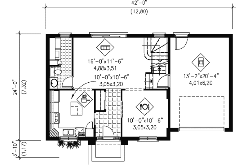 Dream House Plan - Floor Plan - Main Floor for Colonial House Plan #25-4160 - 3 bed, 1.5 bath